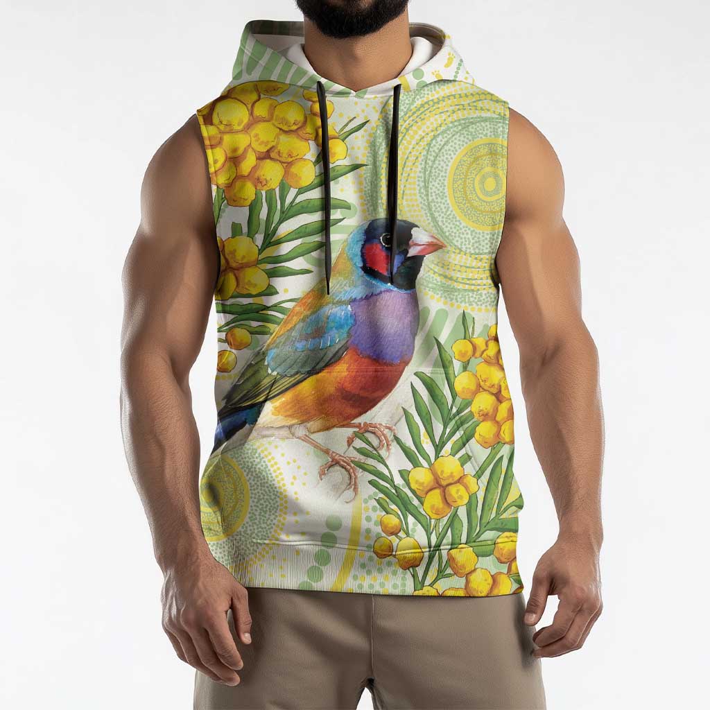 Gouldian Finch Golden Wattle Australia Sleeveless Hoodie Aboriginal Watercolor Style - Aussie Hoodie
