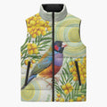Gouldian Finch Golden Wattle Australia Sleeveless Puffer Jacket Aboriginal Watercolor Style - Aussie Hoodie