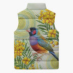 Gouldian Finch Golden Wattle Australia Sleeveless Puffer Jacket Aboriginal Watercolor Style - Aussie Hoodie