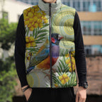 Gouldian Finch Golden Wattle Australia Sleeveless Puffer Jacket Aboriginal Watercolor Style - Aussie Hoodie