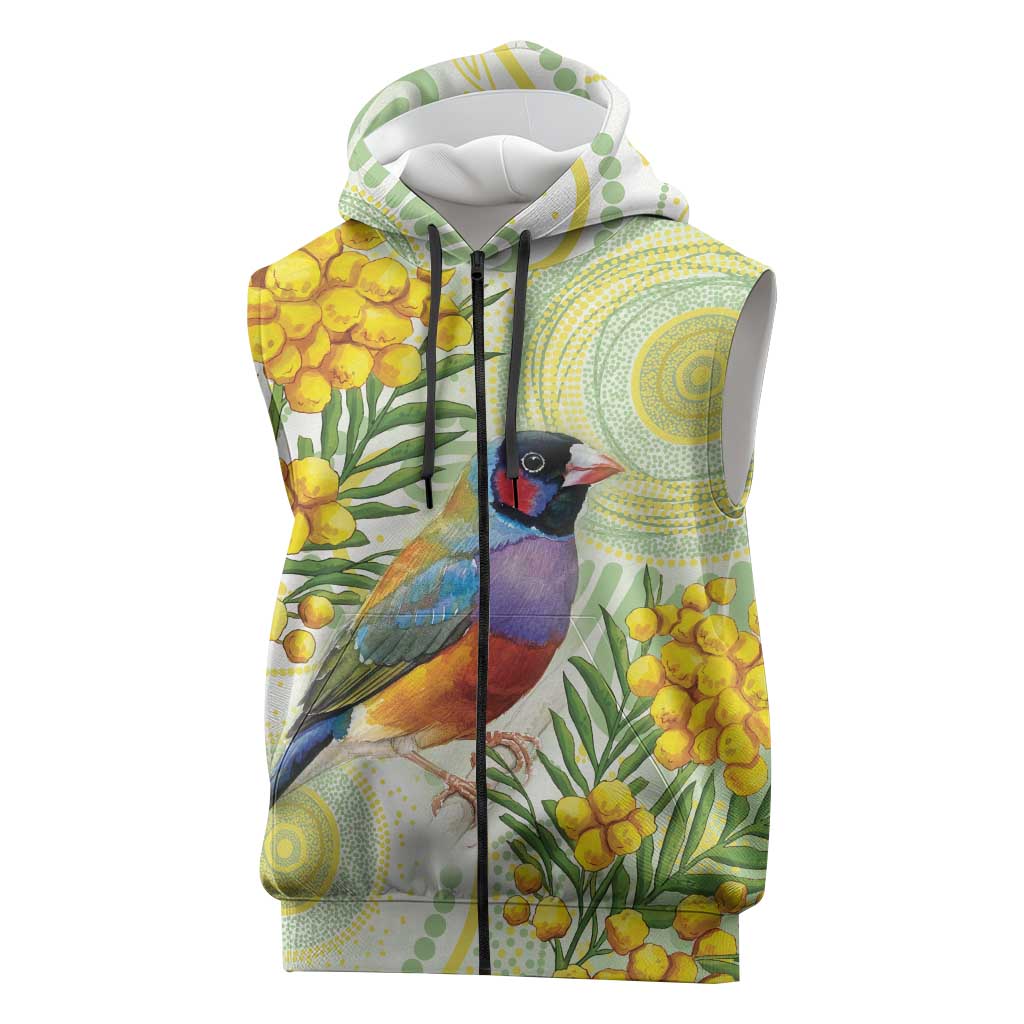 Gouldian Finch Golden Wattle Australia Sleeveless Zip Hoodie Aboriginal Watercolor Style LT14