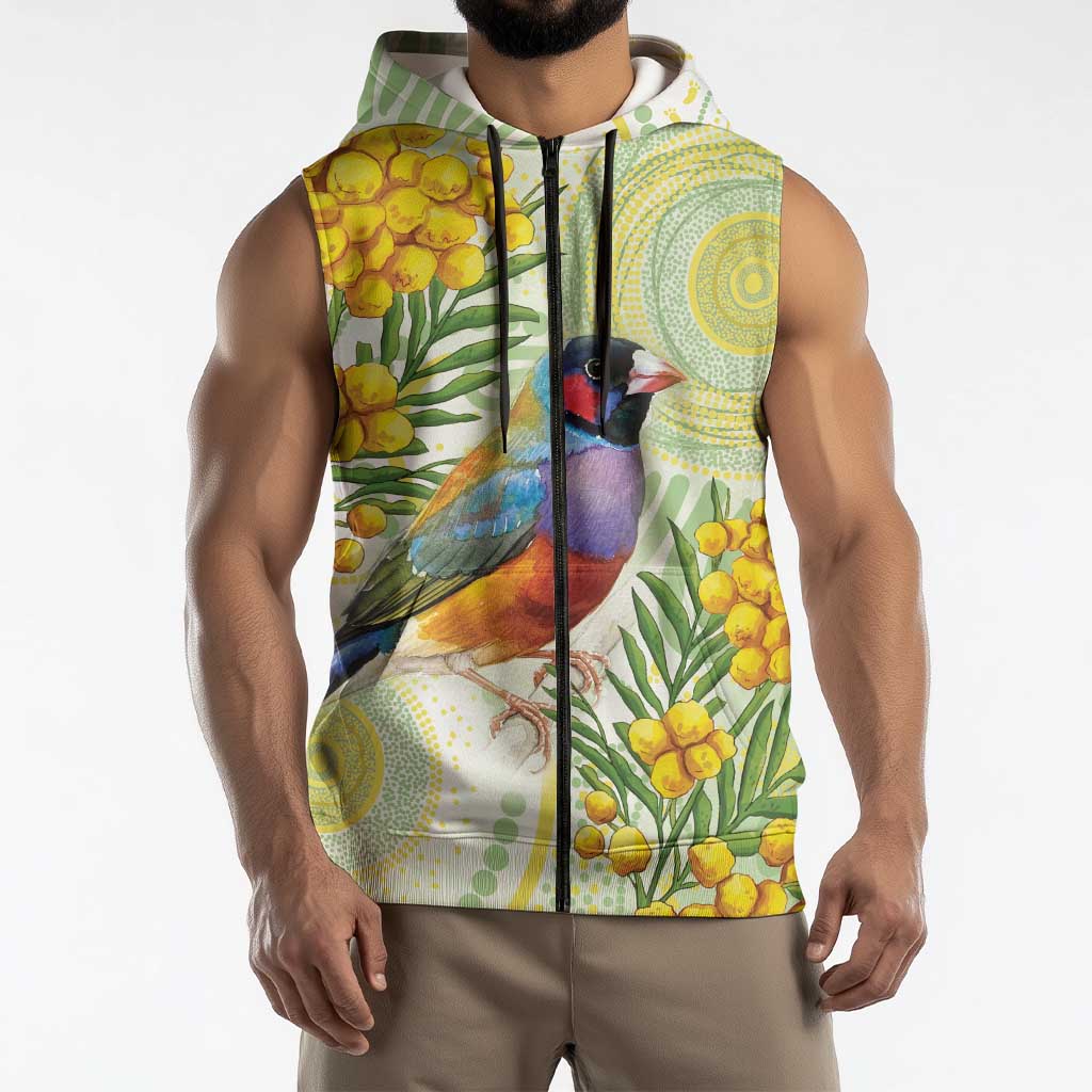 Gouldian Finch Golden Wattle Australia Sleeveless Zip Hoodie Aboriginal Watercolor Style LT14