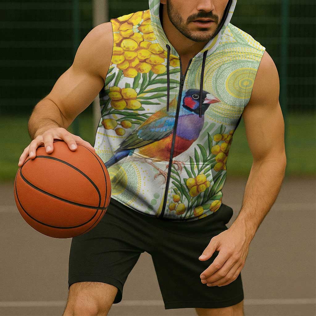 Gouldian Finch Golden Wattle Australia Sleeveless Zip Hoodie Aboriginal Watercolor Style LT14
