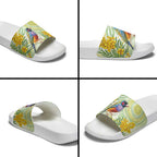 Gouldian Finch Golden Wattle Australia Slide Sandals Aboriginal Watercolor Style - Aussie Hoodie