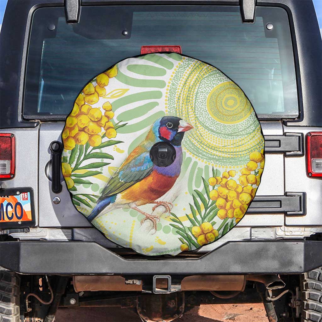 Gouldian Finch Golden Wattle Australia Spare Tire Cover Aboriginal Watercolor Style