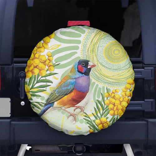 Gouldian Finch Golden Wattle Australia Spare Tire Cover Aboriginal Watercolor Style