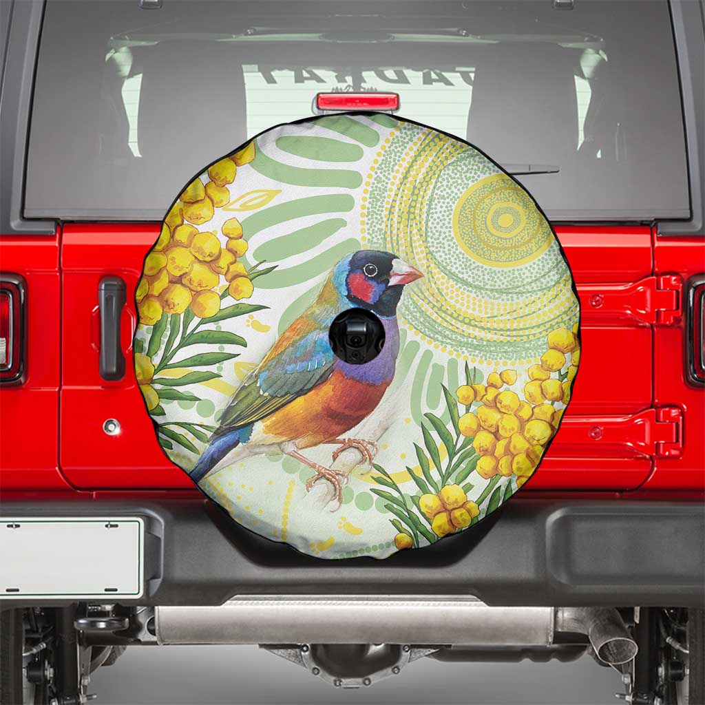 Gouldian Finch Golden Wattle Australia Spare Tire Cover Aboriginal Watercolor Style
