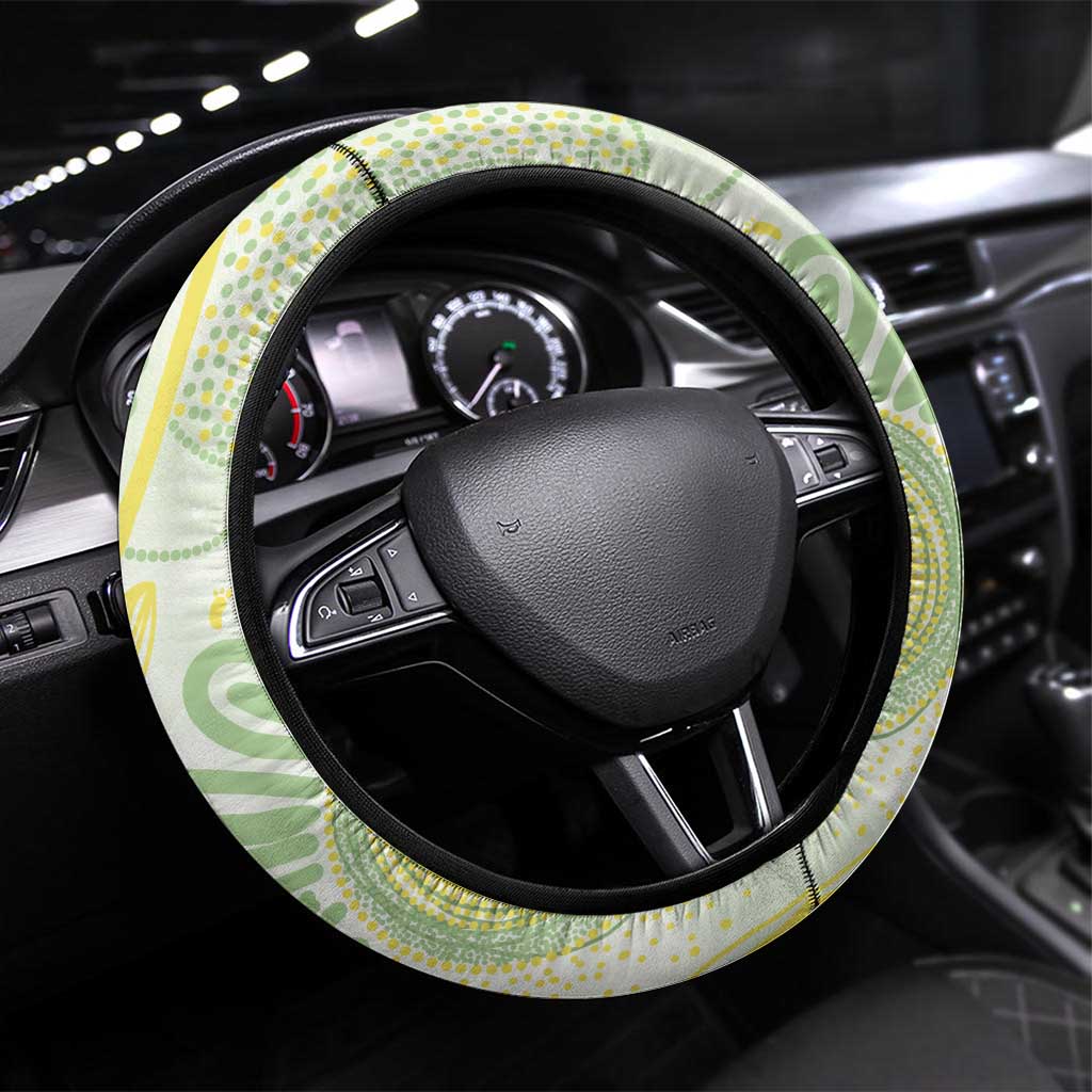 Gouldian Finch Golden Wattle Australia Steering Wheel Cover Aboriginal Watercolor Style