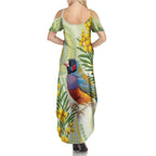 Gouldian Finch Golden Wattle Australia Summer Maxi Dress Aboriginal Watercolor Style