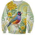 Gouldian Finch Golden Wattle Australia Sweatshirt Aboriginal Watercolor Style