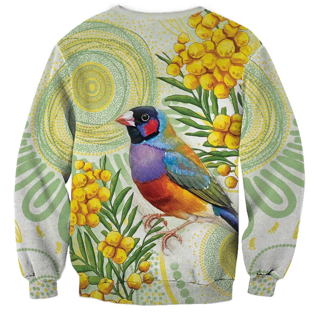 Gouldian Finch Golden Wattle Australia Sweatshirt Aboriginal Watercolor Style