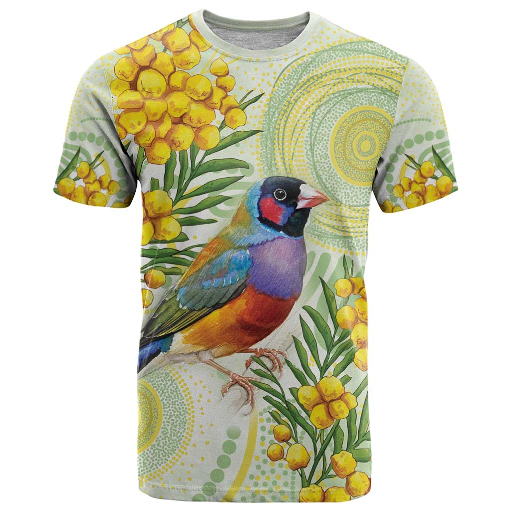 Gouldian Finch Golden Wattle Australia T Shirt Aboriginal Watercolor Style