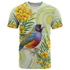 Gouldian Finch Golden Wattle Australia T Shirt Aboriginal Watercolor Style