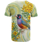 Gouldian Finch Golden Wattle Australia T Shirt Aboriginal Watercolor Style