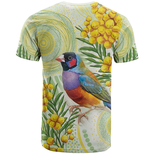 Gouldian Finch Golden Wattle Australia T Shirt Aboriginal Watercolor Style