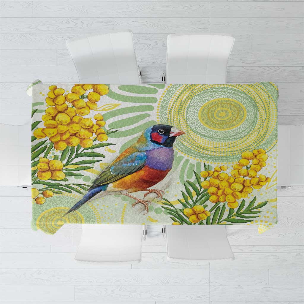 Gouldian Finch Golden Wattle Australia Tablecloth Aboriginal Watercolor Style