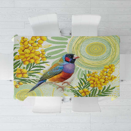 Gouldian Finch Golden Wattle Australia Tablecloth Aboriginal Watercolor Style