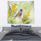 Gouldian Finch Golden Wattle Australia Tapestry Aboriginal Watercolor Style