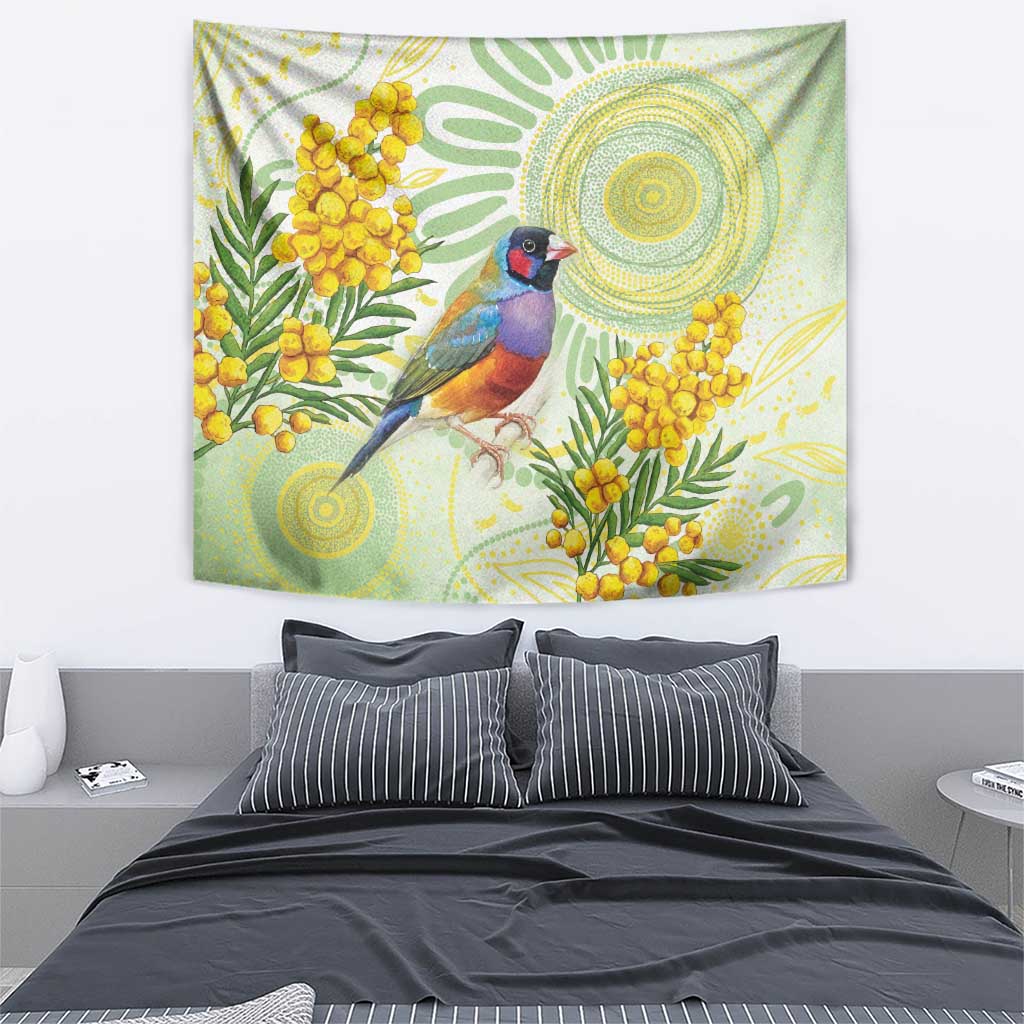 Gouldian Finch Golden Wattle Australia Tapestry Aboriginal Watercolor Style