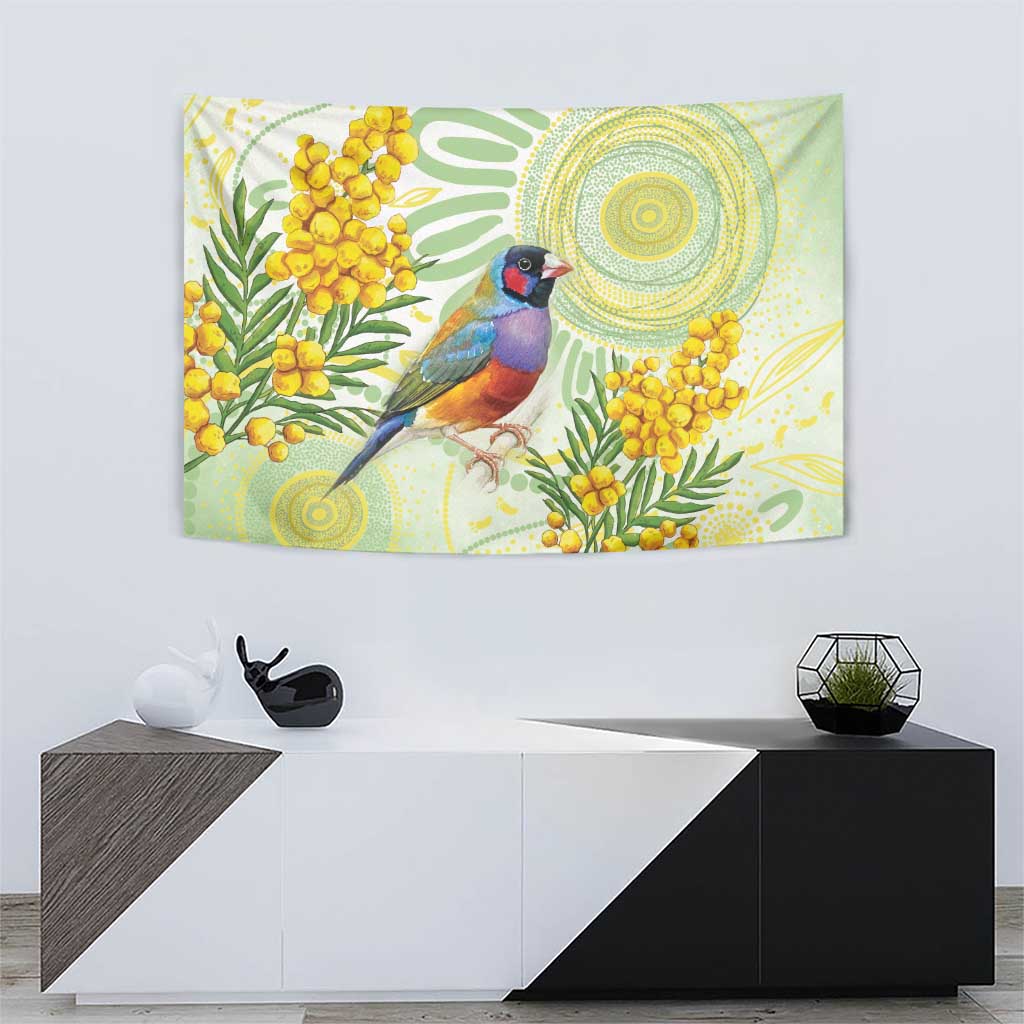 Gouldian Finch Golden Wattle Australia Tapestry Aboriginal Watercolor Style