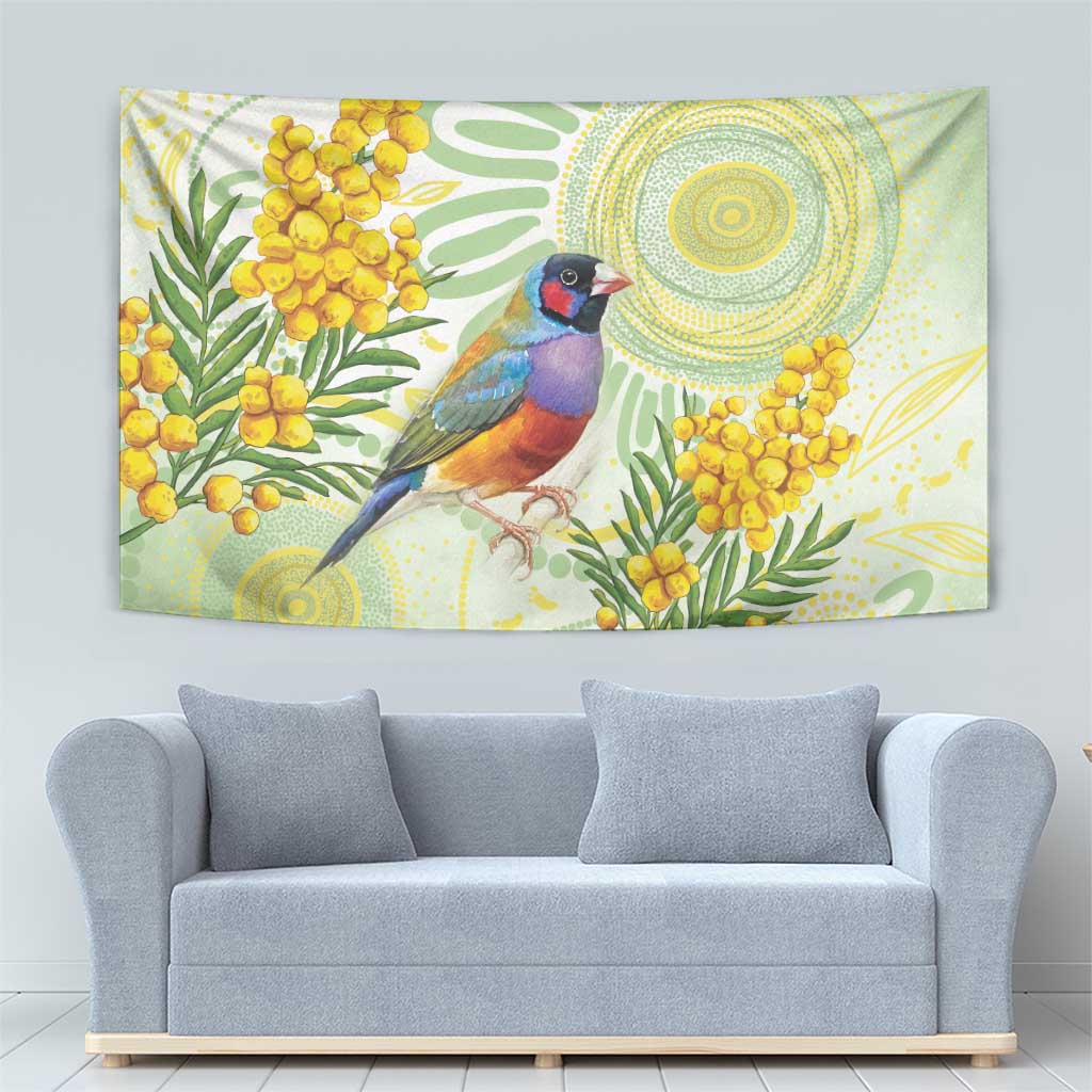Gouldian Finch Golden Wattle Australia Tapestry Aboriginal Watercolor Style