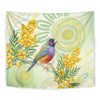 Gouldian Finch Golden Wattle Australia Tapestry Aboriginal Watercolor Style