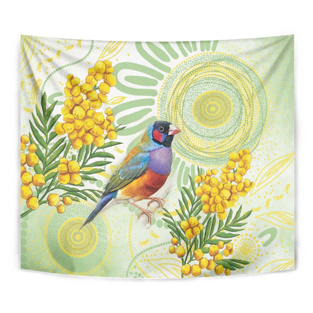 Gouldian Finch Golden Wattle Australia Tapestry Aboriginal Watercolor Style