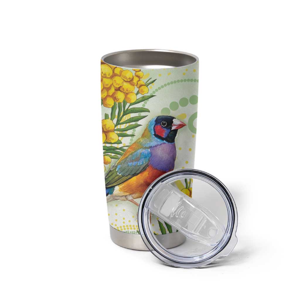 Gouldian Finch Golden Wattle Australia Tumbler Cup Aboriginal Watercolor Style