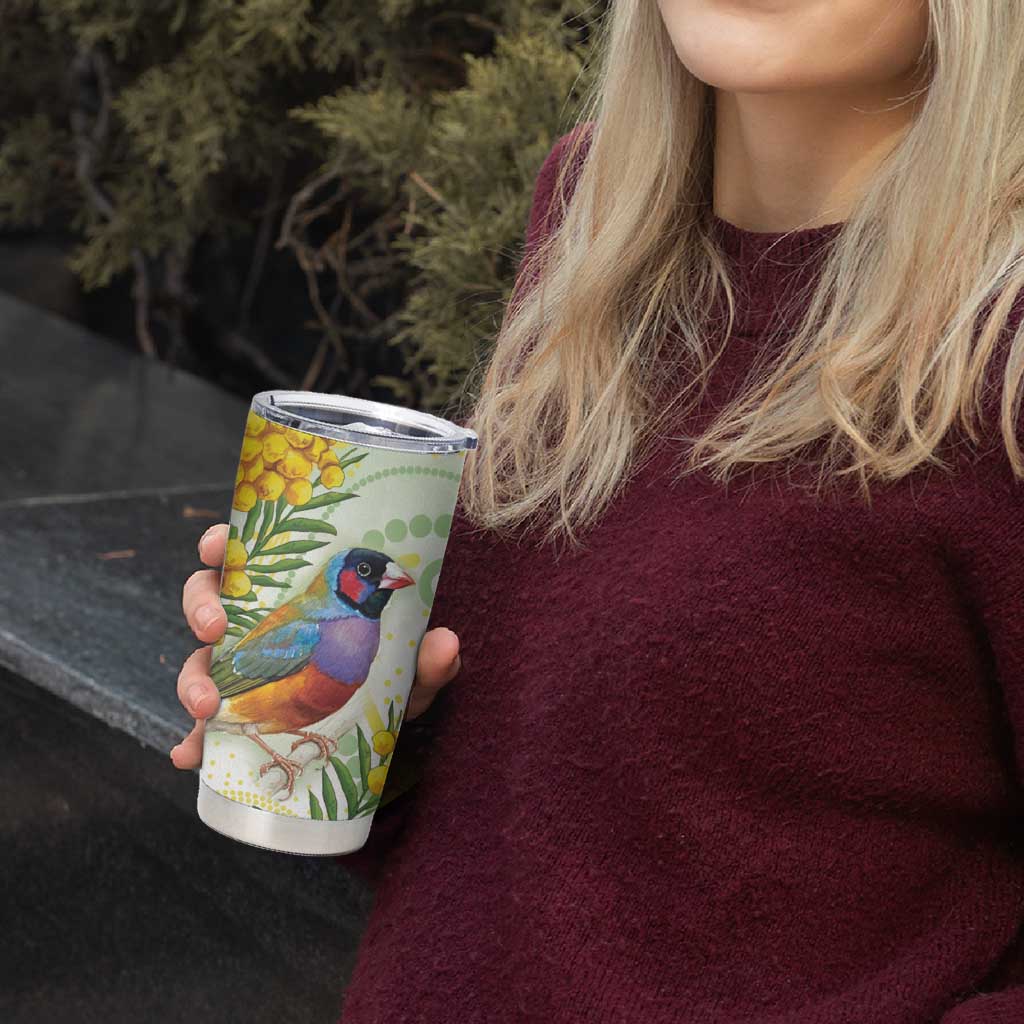 Gouldian Finch Golden Wattle Australia Tumbler Cup Aboriginal Watercolor Style