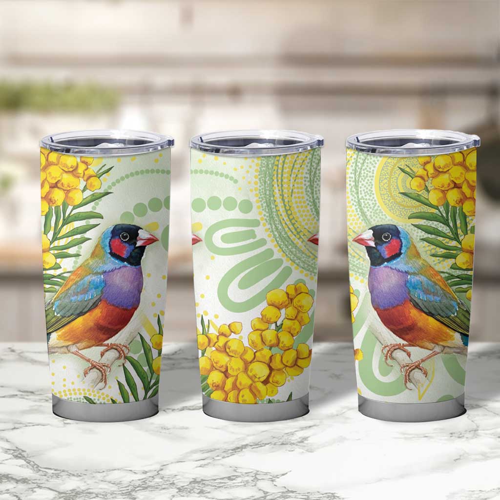 Gouldian Finch Golden Wattle Australia Tumbler Cup Aboriginal Watercolor Style