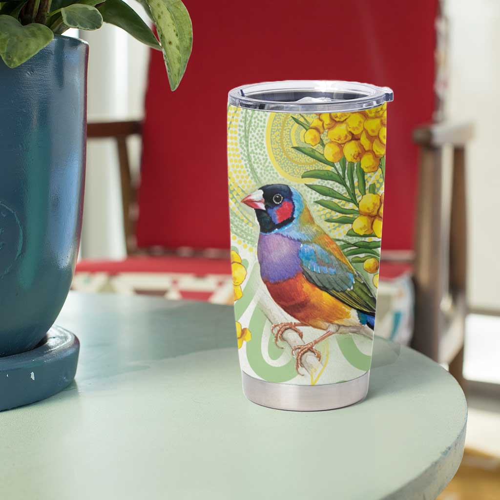 Gouldian Finch Golden Wattle Australia Tumbler Cup Aboriginal Watercolor Style