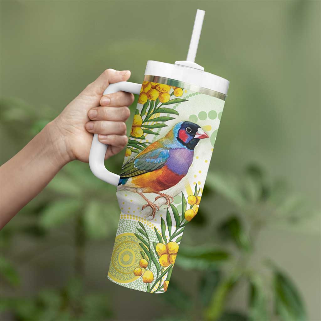 Gouldian Finch Golden Wattle Australia Tumbler With Handle Aboriginal Watercolor Style