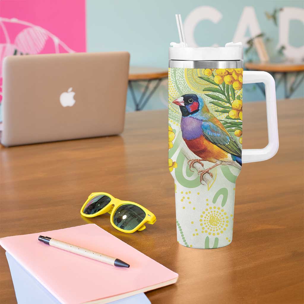 Gouldian Finch Golden Wattle Australia Tumbler With Handle Aboriginal Watercolor Style