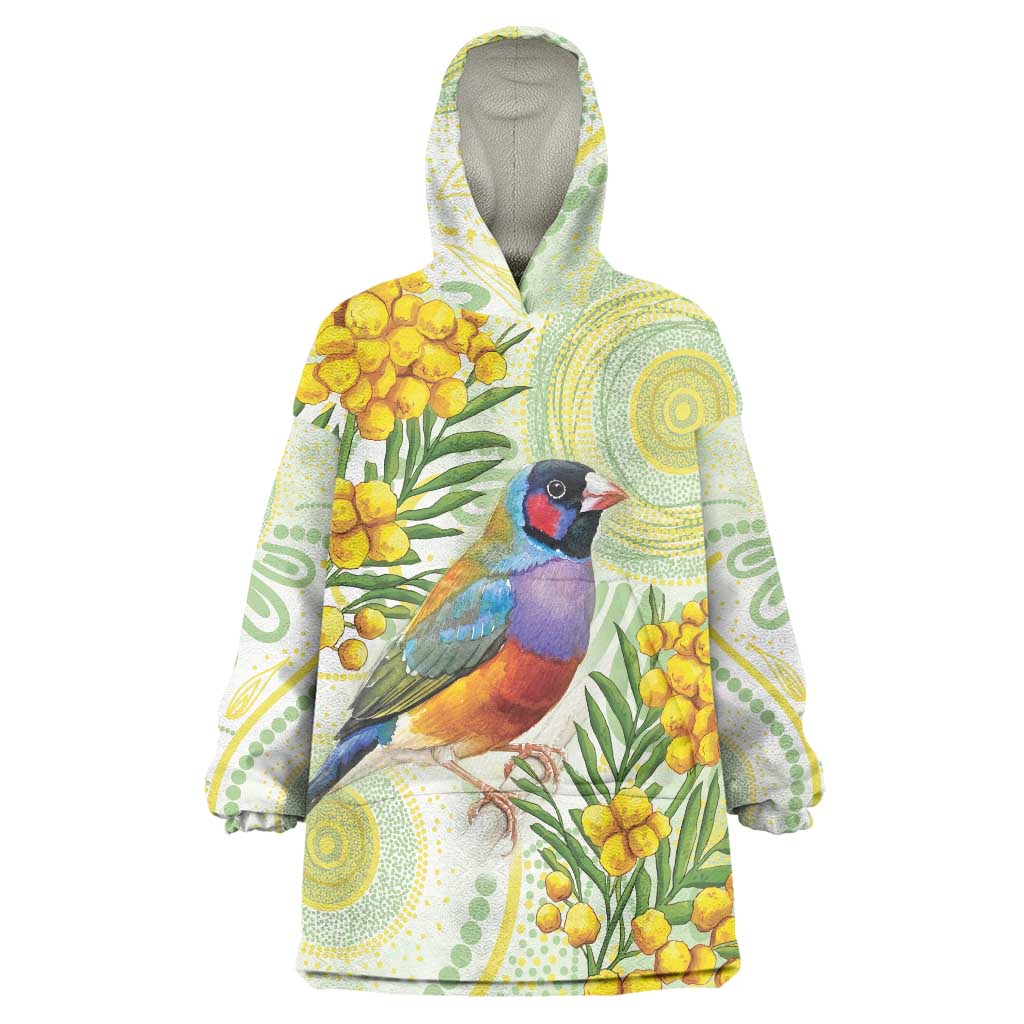 Gouldian Finch Golden Wattle Australia Wearable Blanket Hoodie Aboriginal Watercolor Style