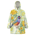 Gouldian Finch Golden Wattle Australia Wearable Blanket Hoodie Aboriginal Watercolor Style