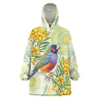 Gouldian Finch Golden Wattle Australia Wearable Blanket Hoodie Aboriginal Watercolor Style