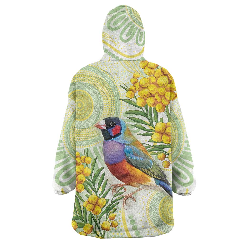 Gouldian Finch Golden Wattle Australia Wearable Blanket Hoodie Aboriginal Watercolor Style