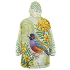 Gouldian Finch Golden Wattle Australia Wearable Blanket Hoodie Aboriginal Watercolor Style