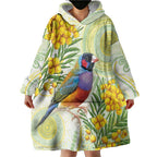 Gouldian Finch Golden Wattle Australia Wearable Blanket Hoodie Aboriginal Watercolor Style