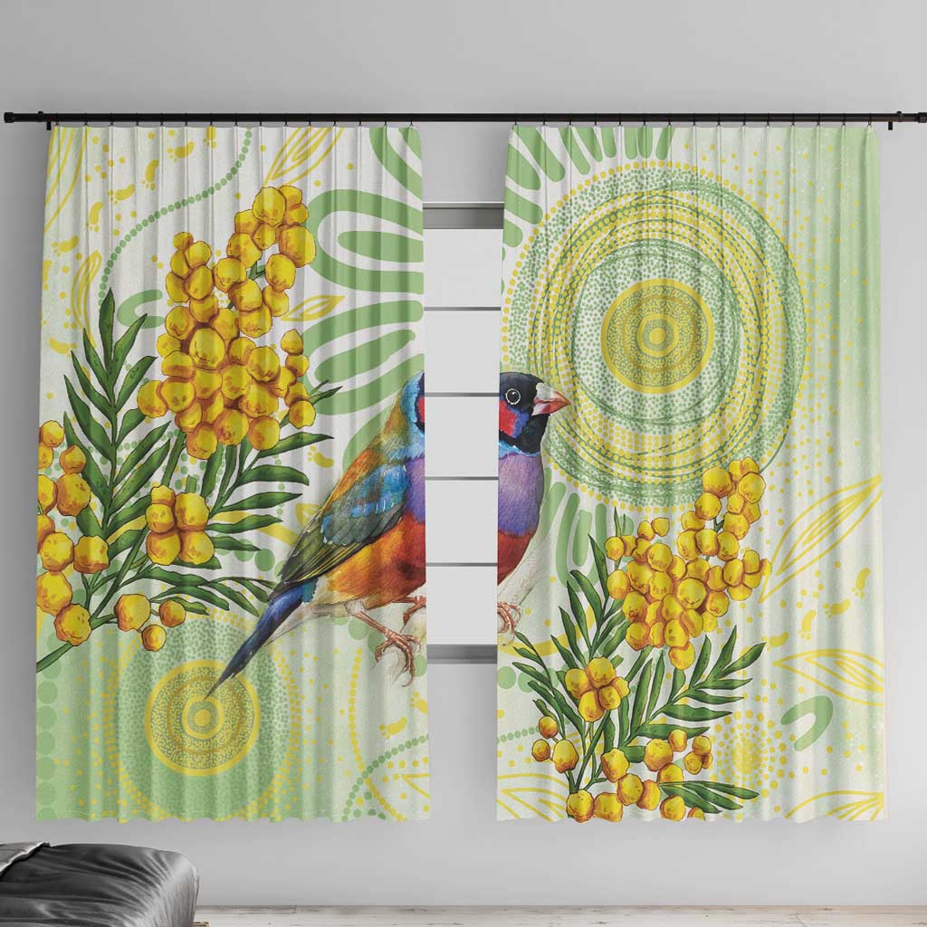 Gouldian Finch Golden Wattle Australia Window Curtain Aboriginal Watercolor Style