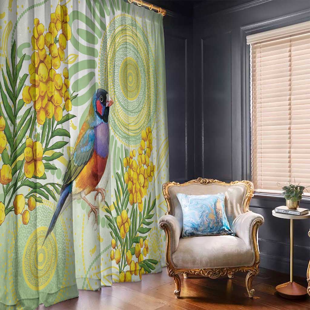 Gouldian Finch Golden Wattle Australia Window Curtain Aboriginal Watercolor Style