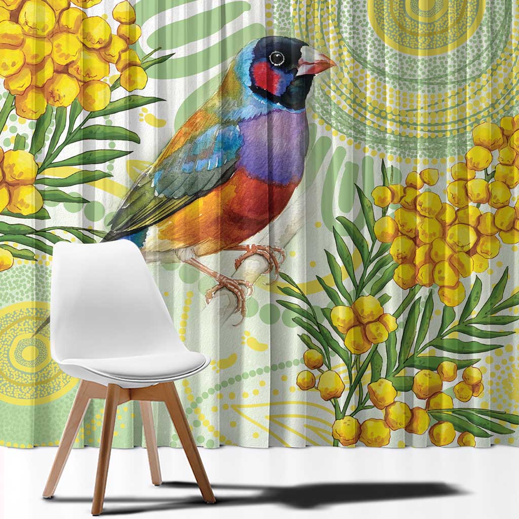 Gouldian Finch Golden Wattle Australia Window Curtain Aboriginal Watercolor Style