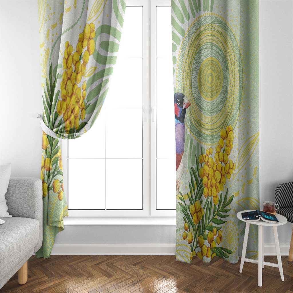 Gouldian Finch Golden Wattle Australia Window Curtain Aboriginal Watercolor Style