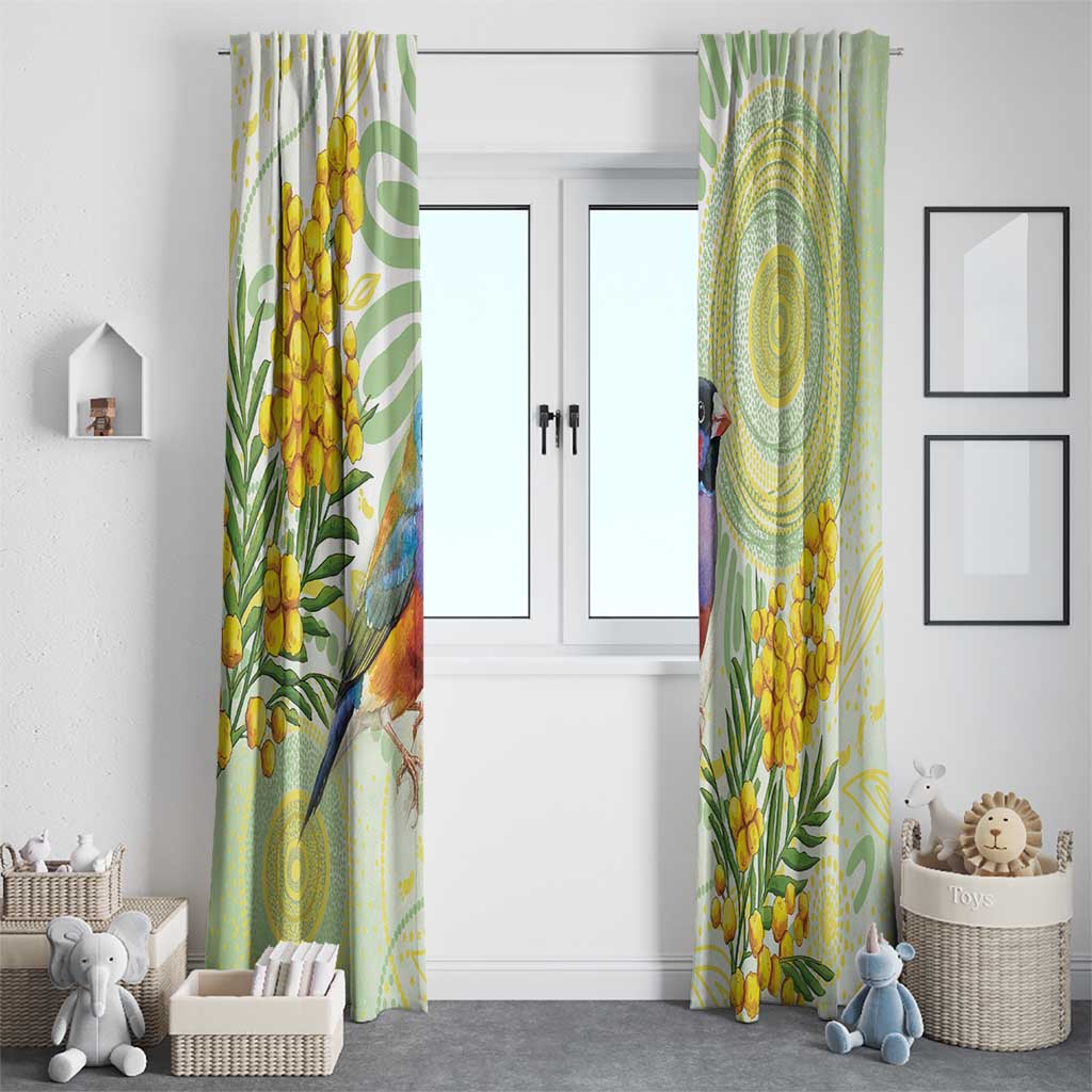 Gouldian Finch Golden Wattle Australia Window Curtain Aboriginal Watercolor Style