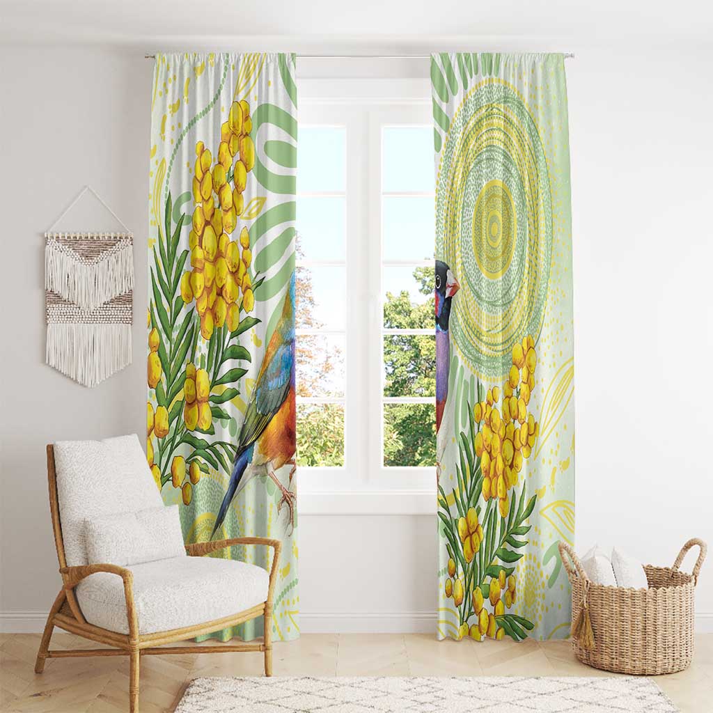 Gouldian Finch Golden Wattle Australia Window Curtain Aboriginal Watercolor Style