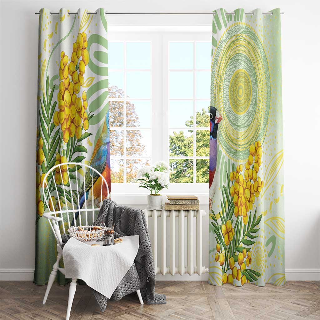 Gouldian Finch Golden Wattle Australia Window Curtain Aboriginal Watercolor Style
