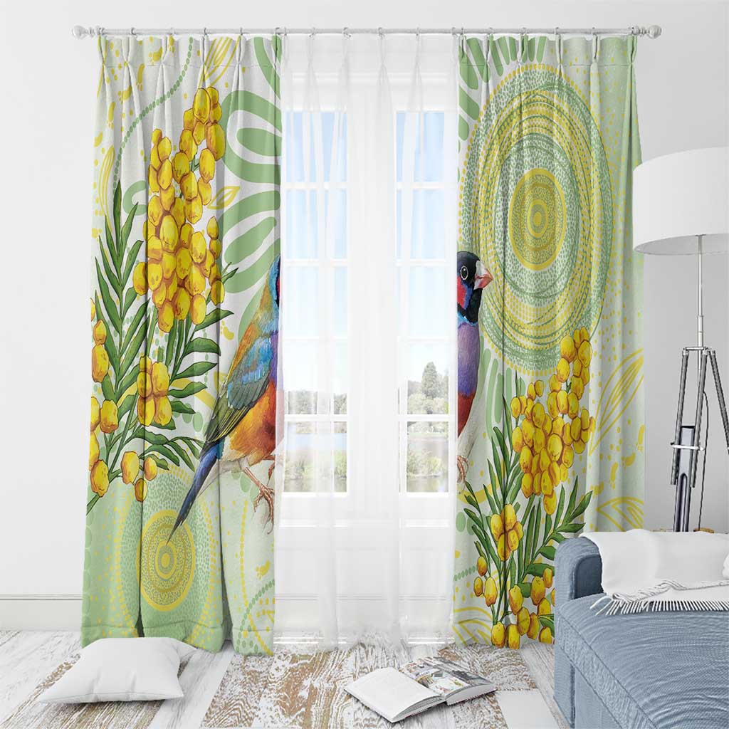 Gouldian Finch Golden Wattle Australia Window Curtain Aboriginal Watercolor Style