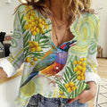 Gouldian Finch Golden Wattle Australia Women Casual Shirt Aboriginal Watercolor Style