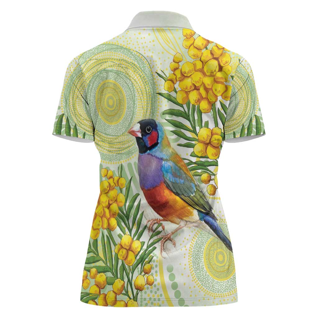 Gouldian Finch Golden Wattle Australia Women Polo Shirt Aboriginal Watercolor Style