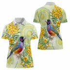 Gouldian Finch Golden Wattle Australia Women Polo Shirt Aboriginal Watercolor Style